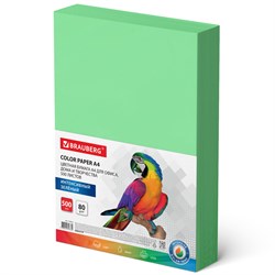 Бумага цветная BRAUBERG, А4, 80 г/м2, 500 л., интенсив, зеленая, для офисной техники, 115213 - фото 9977900
