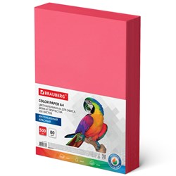 Бумага цветная BRAUBERG, А4, 80 г/м2, 500 л., интенсив, красная, для офисной техники, 115215 - фото 9977906