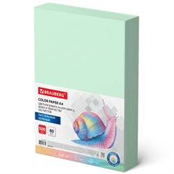 Бумага цветная BRAUBERG, А4, 80 г/м2, 500 л., пастель, зеленая, для офисной техники, 115221 - фото 9977932