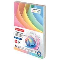 Бумага цветная BRAUBERG, А4, 80 г/м2, 250 л., (5 цветов х 50 листов), пастель, для офисной техники, 112463 - фото 9978006