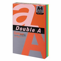 Бумага цветная DOUBLE A, А4, 80 г/м2, 500 л. (5 цветов x 100 листов), микс интенсив - фото 9978047