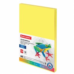 Бумага цветная BRAUBERG, А4, 80 г/м2, 100 л., медиум, желтая, для офисной техники, 112454 - фото 9978081