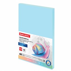 Бумага цветная BRAUBERG, А4, 80 г/м2, 100 л., пастель, голубая, для офисной техники, 112445 - фото 9978096
