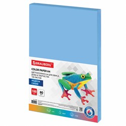 Бумага цветная BRAUBERG, А4, 80 г/м2, 100 л., медиум, синяя, для офисной техники, 112459 - фото 9978112