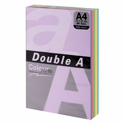 Бумага цветная DOUBLE A, А4, 80 г/м2, 500 л. (5 цветов x 100 листов), микс пастель - фото 9978128