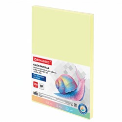 Бумага цветная BRAUBERG, А4, 80 г/м2, 100 л., пастель, желтая, для офисной техники, 112446 - фото 9978134