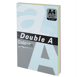 Бумага цветная DOUBLE A, А4, 80 г/м2, 100 л. (5 цветов x 20 листов), микс пастель - фото 9978236