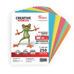 Бумага цветная CREATIVE color, А4, 80 г/м2, 250 л., (5 цветов х 50 л.), микс интенсив, БИpr-250r - фото 9978275