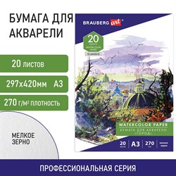 Папка для акварели БОЛЬШАЯ А3, 20 л., 270 г/м2, мелкое зерно, BRAUBERG ART CLASSIC, "Город", 114400 - фото 9982797