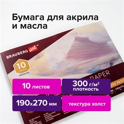 Альбом для акрила и масла, 300 г/м2, 190х270 мм, 10 листов, склейка, тиснение "холст", BRAUBERG ART PREMIERE, 113267 - фото 9985058