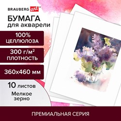 Бумага для акварели 300 г/м2 360x460 мм мелкое зерно, 10 листов, BRAUBERG ART PREMIERE, 113227 - фото 9985369