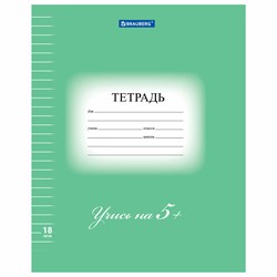 Тетрадь 18 л. BRAUBERG ЭКО "5-КА", линия, обложка плотная мелованная бумага, ЗЕЛЕНАЯ, 402989 101010402989 - фото 9992594