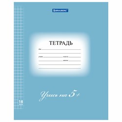 Тетрадь 18 л. BRAUBERG ЭКО "5-КА", клетка, обложка плотная мелованная бумага, СИНЯЯ, 402988 101010402988 - фото 9992650