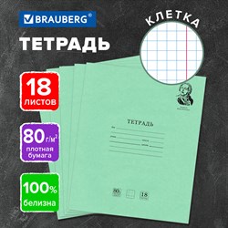 Тетрадь BRAUBERG ВЕЛИКИЕ ИМЕНА, 18 л., клетка, плотная бумага 80 г/м2, обложка тонированный офсет, 106978 101010106978 - фото 9993206