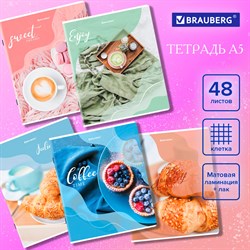 Тетрадь А5, 48 л., BRAUBERG, скоба, клетка, матовая ламинация, выборочный лак, "Sweets" (микс в спайке), 404373 101010404373 - фото 9994101