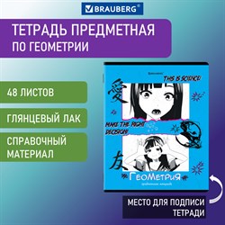 Тетрадь предметная ANIME 48 л., глянцевый УФ-лак, ГЕОМЕТРИЯ, клетка, BRAUBERG, 404537 101010404537 - фото 9999569