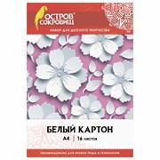 Картон белый А4 немелованный (матовый), 16 листов, в папке, ОСТРОВ СОКРОВИЩ, 200х290 мм, "Цветы", 111314 101010111314