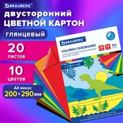 Картон цветной А4 2-сторонний МЕЛОВАННЫЙ, 20 листов, 10 цветов, в папке, BRAUBERG, 200х290 мм, 113554 101010113554