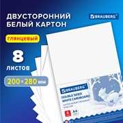 Картон белый А4 МЕЛОВАННЫЙ (белый оборот), 8 листов, BRAUBERG, 200х280 мм, 115491 101010115491