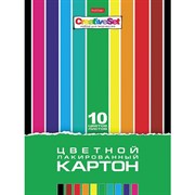 Картон цветной А4 ЛАКИРОВАННЫЙ, 10 листов, 10 цветов, в папке, HATBER, 205х295 мм, Creative Set, 10Кц4л_05930 101010113792