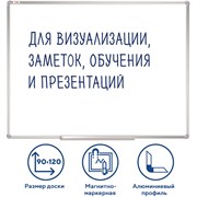 Доска магнитно-маркерная 90х120 см, алюминиевая рамка, ГАРАНТИЯ 10 ЛЕТ, STAFF, 235463 101010235463