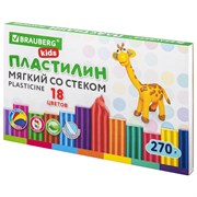 Пластилин мягкий восковой BRAUBERG KIDS, 18 цветов, 270 г, со стеком, 106497 101010106497