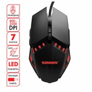 Мышь проводная SONNEN Z5, металл/пластик, 7 кнопок, 800-3200 dpi, RGB-подсветка, черная, 513521 101010513521