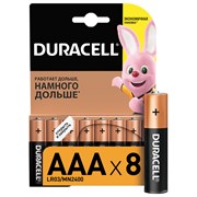 Батарейки КОМПЛЕКТ 8 шт., DURACELL Basic, AAA (LR03, 24А), алкалиновые, мизинчиковые, блистер, C0037387