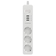 Сетевой фильтр Harper UCH-315 white (3 розетки, 3 USB-порта,1,5 метра, шторки, встроенная защита от