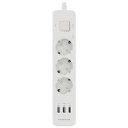 Сетевой фильтр Harper UCH-330 white (3 розетки, 3 USB-порта,1,5 метра, шторки, встроенная защита от