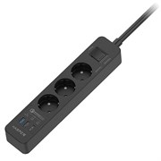 Сетевой фильтр Harper UCH-410 black QC3.0 (3 розетки, 3 USB-порта с технолог. быстрой зарядки, 3 мет
