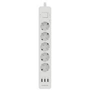 Сетевой фильтр Harper UCH-530 white (5 розеток, 3 USB-порта,1,5 метра, шторки, встроенная защита от