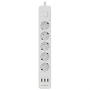 Сетевой фильтр Harper UCH-560 white (5 розеток, 3 USB-порта, 3 метра, шторки, встроенная защита от с
