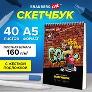 Скетчбук, белая бумага 160 г/м2, 140х201 мм, 40 л., гребень, подложка, BRAUBERG ART CLASSIC, "Граффити", 115069