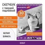 Скетчбук, белая бумага 160 г/м2, 145х205 мм, 30 л., гребень, жёсткая подложка, BRAUBERG ART DEBUT, 110989 101010110989