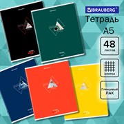 Тетрадь А5, 48 л., BRAUBERG, скоба, клетка, глянцевый лак, "Smart" (микс в спайке), 404345 101010404345