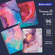 Тетрадь А5, 96 л., BRAUBERG, гребень, клетка, обложка картон, "Мрамор" (микс в спайке), 404422 101010404422