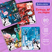 Тетрадь А5 80 л. BRAUBERG, гребень, клетка, обложка картон, "Anime Cats" (микс в спайке), 404415 101010404415