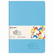 Тетрадь 60 л. в линию обложка кожзам SoftTouch, сшивка, B5 (179х250мм), ГОЛУБОЙ, BRAUBERG RAINBOW, 403886 101010403886