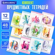 Тетради предметные, КОМПЛЕКТ 12 ПРЕДМЕТОВ, 48 л., матовая ламинация, лак, BRAUBERG, "CALM", 404844 101010404844